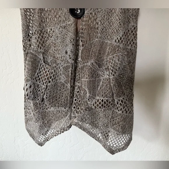 Lily|Tan neutral knit cardigan vest,boho lagenlook style•••asymmetrical artsy - Picture 3 of 8